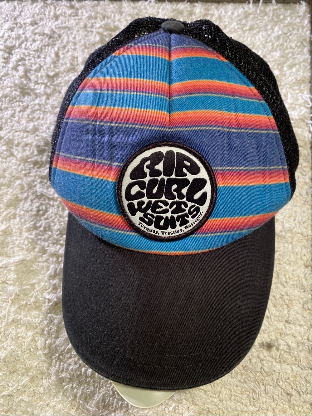 Rip Curl Striped Trucker Hat in Blue & Black
